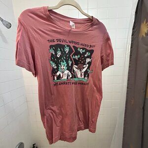 Letter Shoppe “The Devil Works Hard But My Anxiety Works Harder” Graphic Tee S